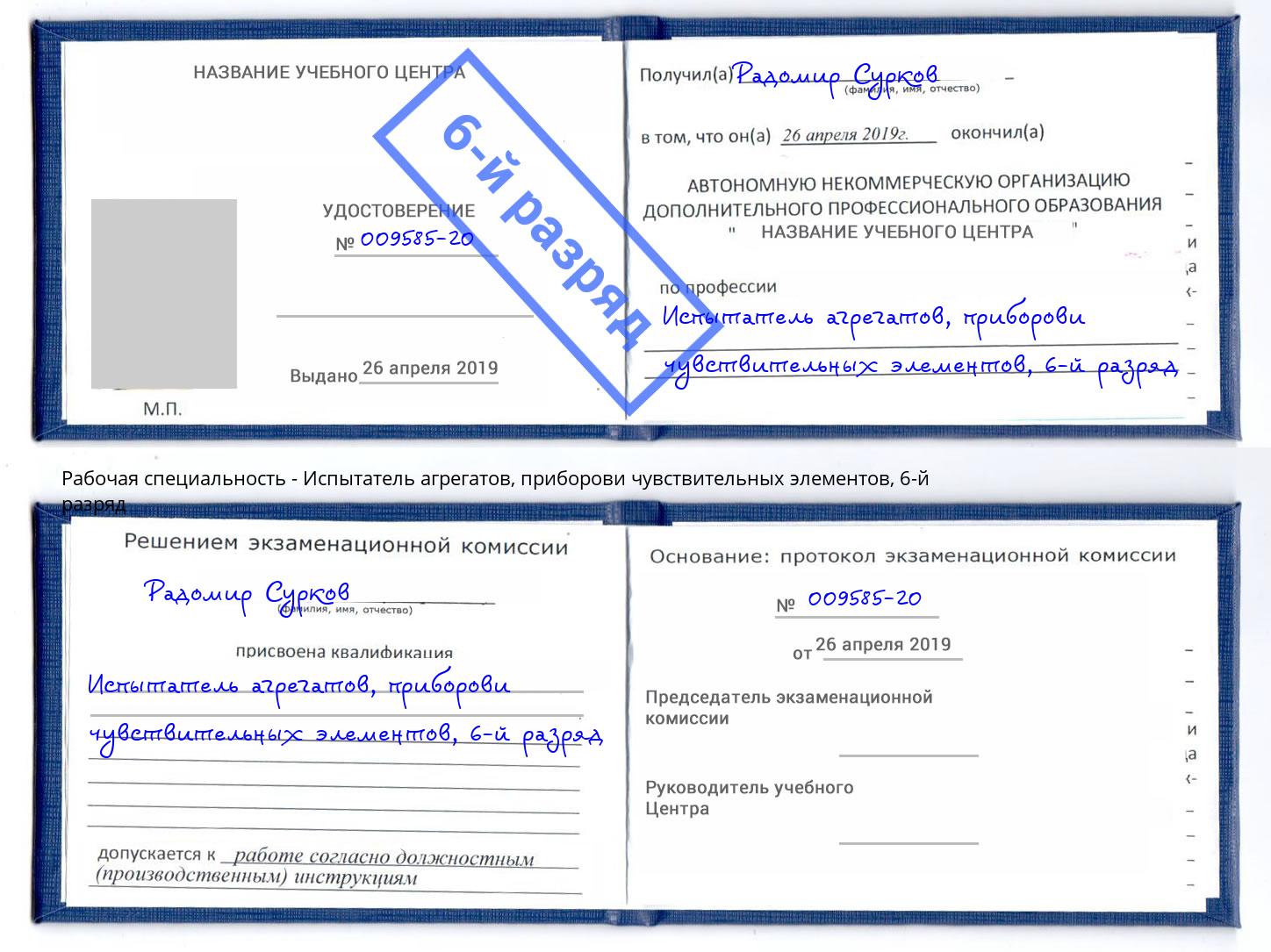 корочка 6-й разряд Испытатель агрегатов, приборови чувствительных элементов Санкт-Петербург