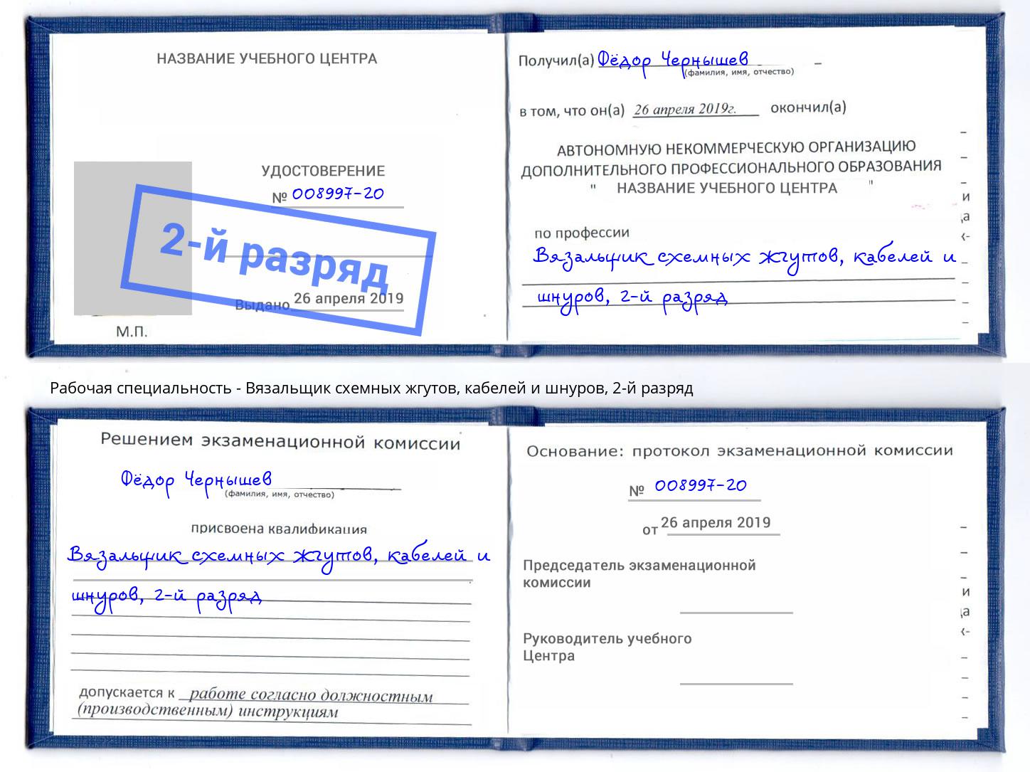 корочка 2-й разряд Вязальщик схемных жгутов, кабелей и шнуров Санкт-Петербург