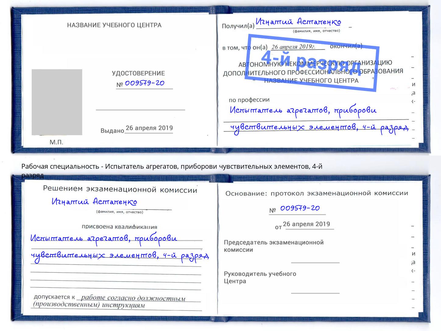 корочка 4-й разряд Испытатель агрегатов, приборови чувствительных элементов Санкт-Петербург