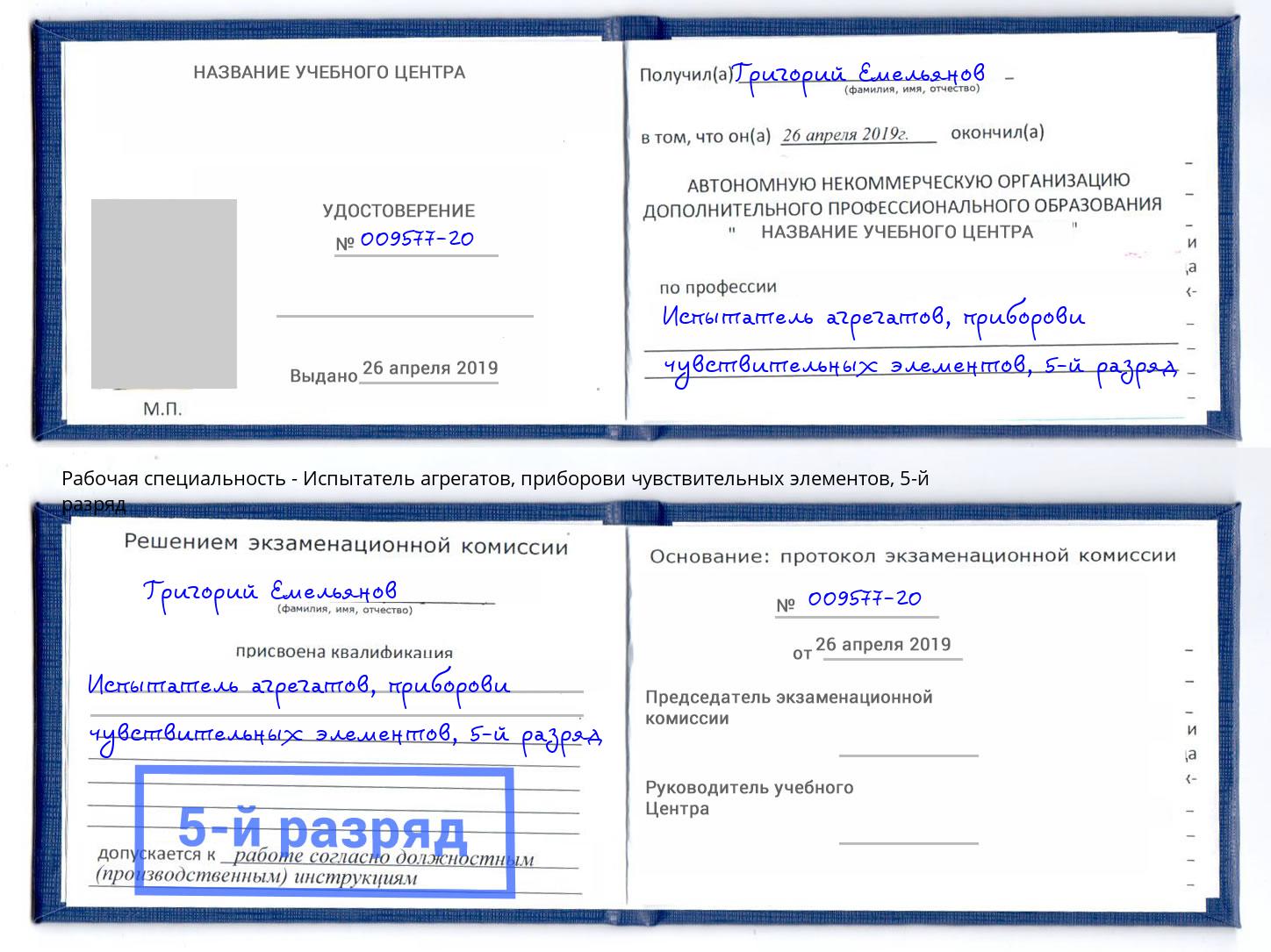 корочка 5-й разряд Испытатель агрегатов, приборови чувствительных элементов Санкт-Петербург