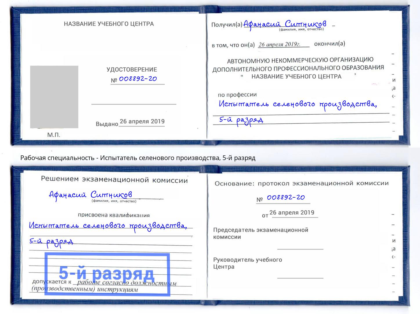 корочка 5-й разряд Испытатель селенового производства Санкт-Петербург