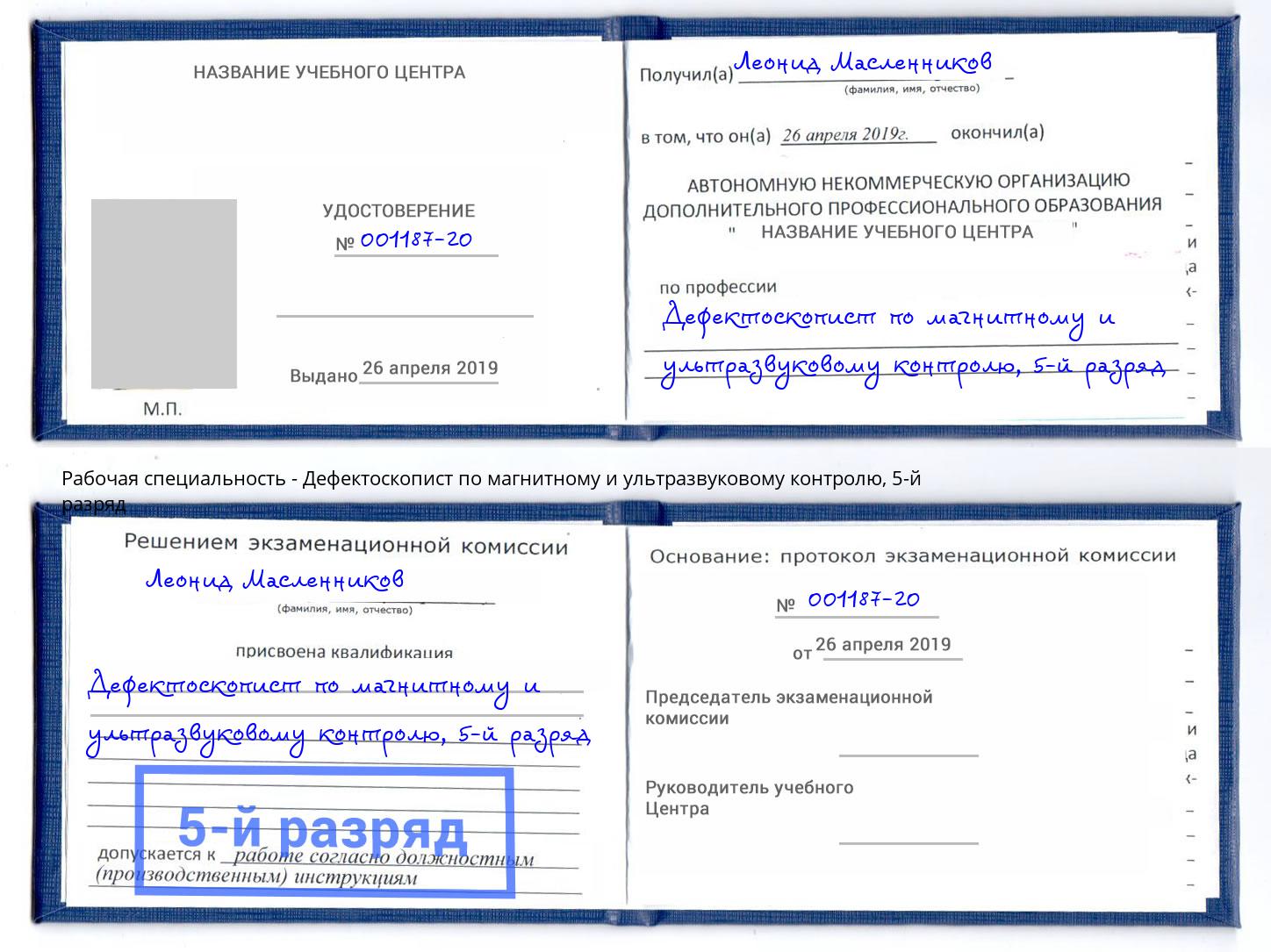 корочка 5-й разряд Дефектоскопист по магнитному и ультразвуковому контролю Санкт-Петербург