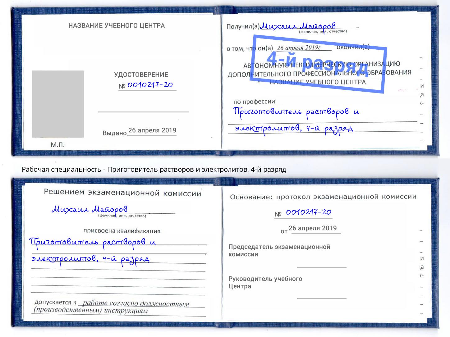 корочка 4-й разряд Приготовитель растворов и электролитов Санкт-Петербург