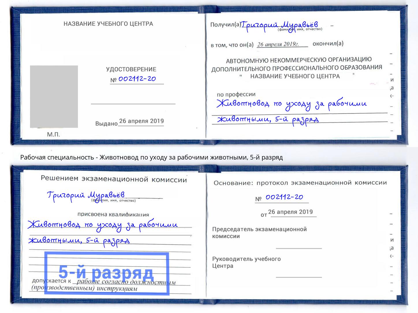 корочка 5-й разряд Животновод по уходу за рабочими животными Санкт-Петербург
