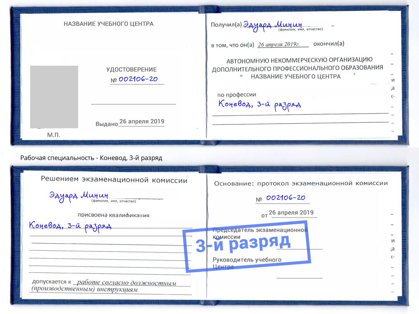 корочка 3-й разряд Коневод Санкт-Петербург