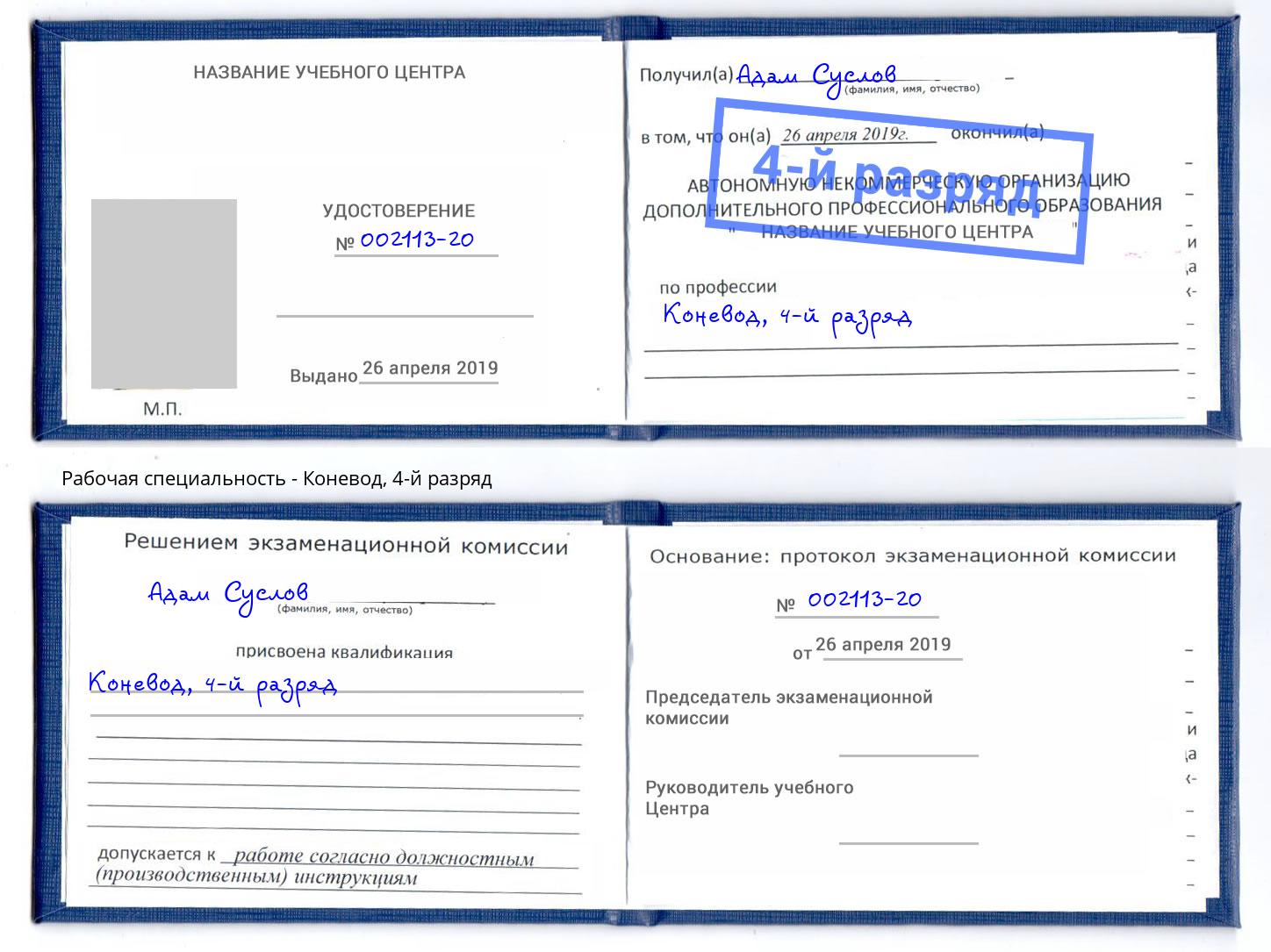 корочка 4-й разряд Коневод Санкт-Петербург