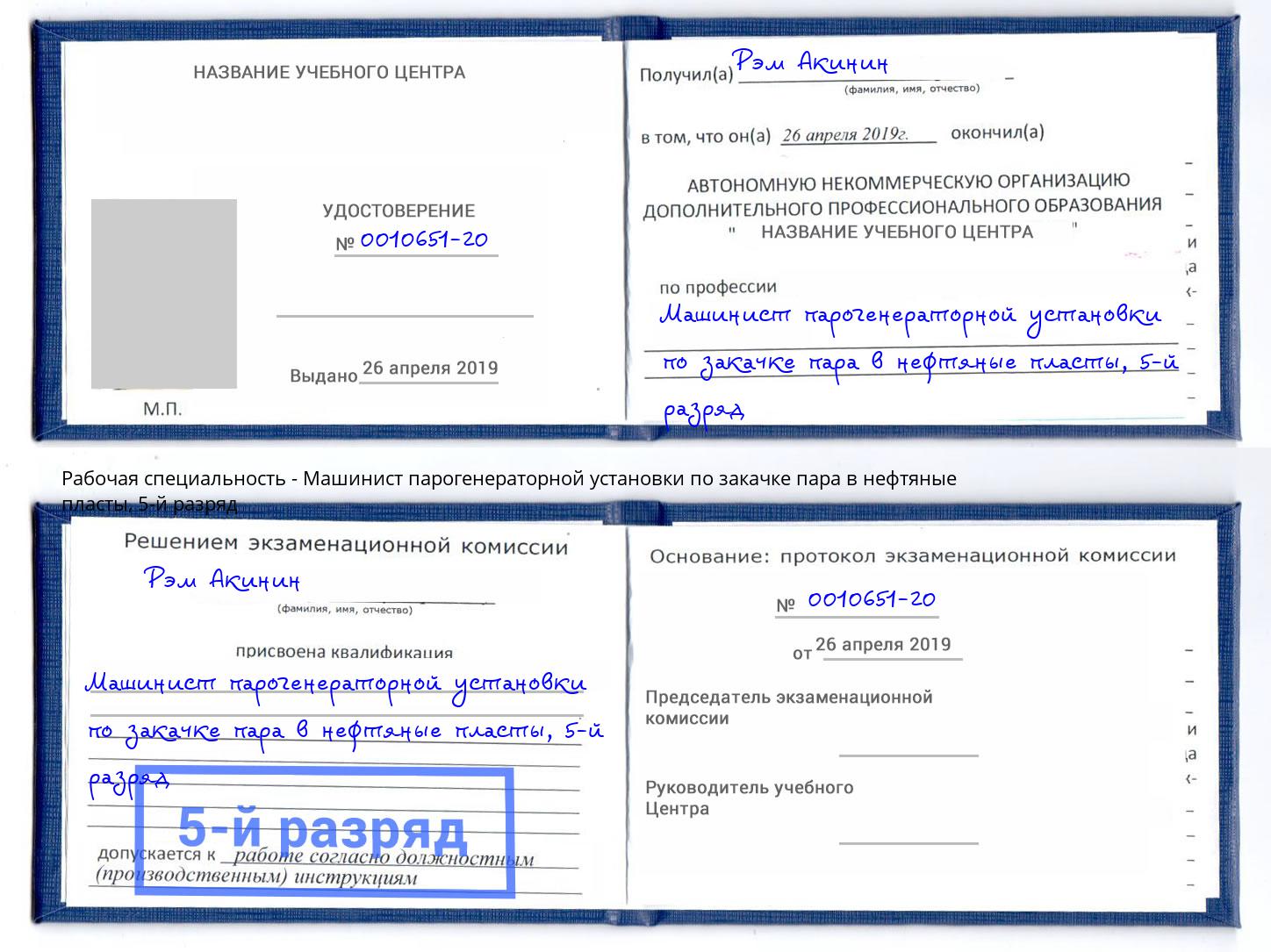 корочка 5-й разряд Машинист парогенераторной установки по закачке пара в нефтяные пласты Санкт-Петербург