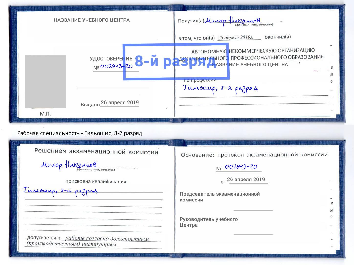 корочка 8-й разряд Гильошир Санкт-Петербург