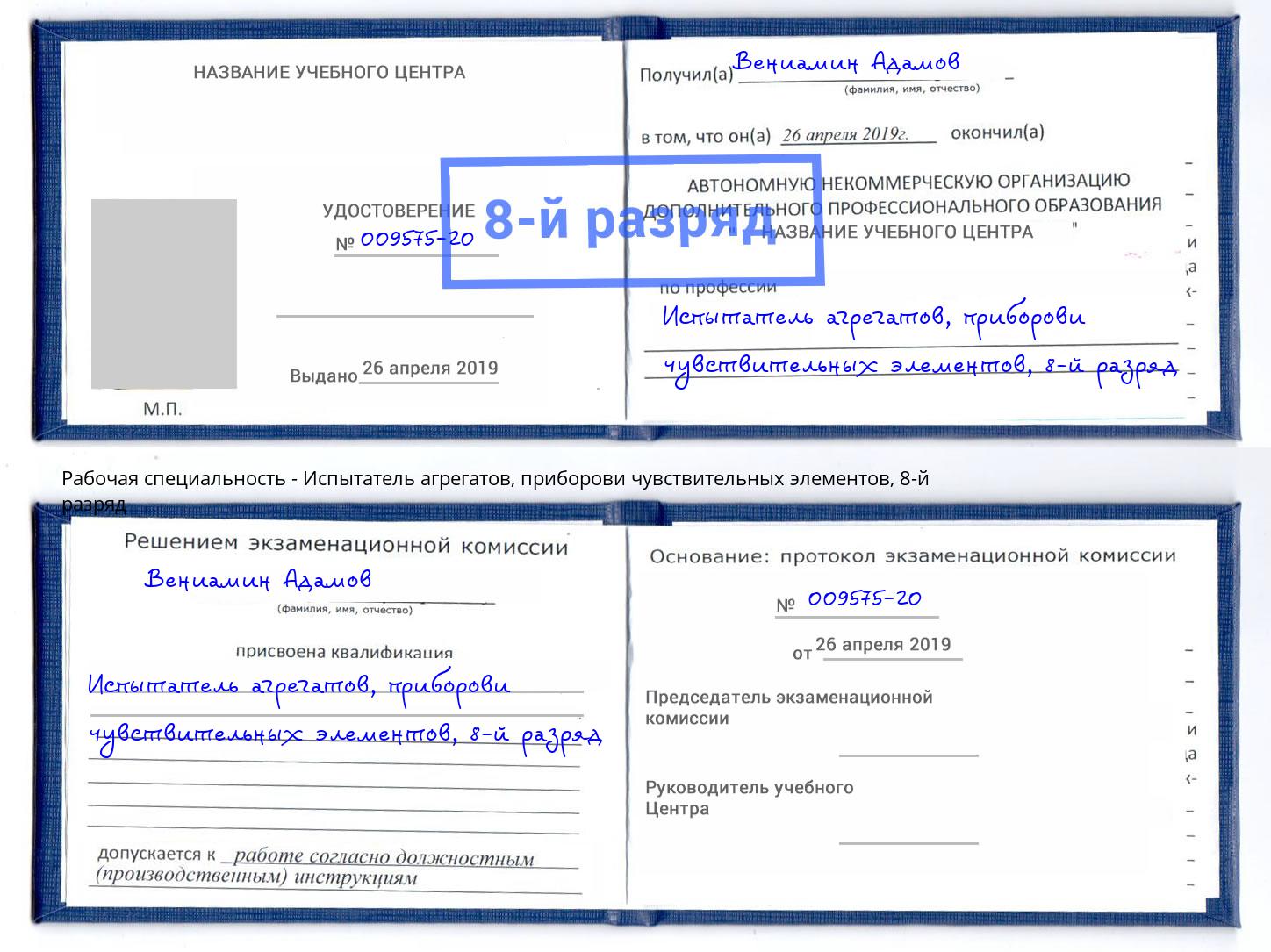 корочка 8-й разряд Испытатель агрегатов, приборови чувствительных элементов Санкт-Петербург