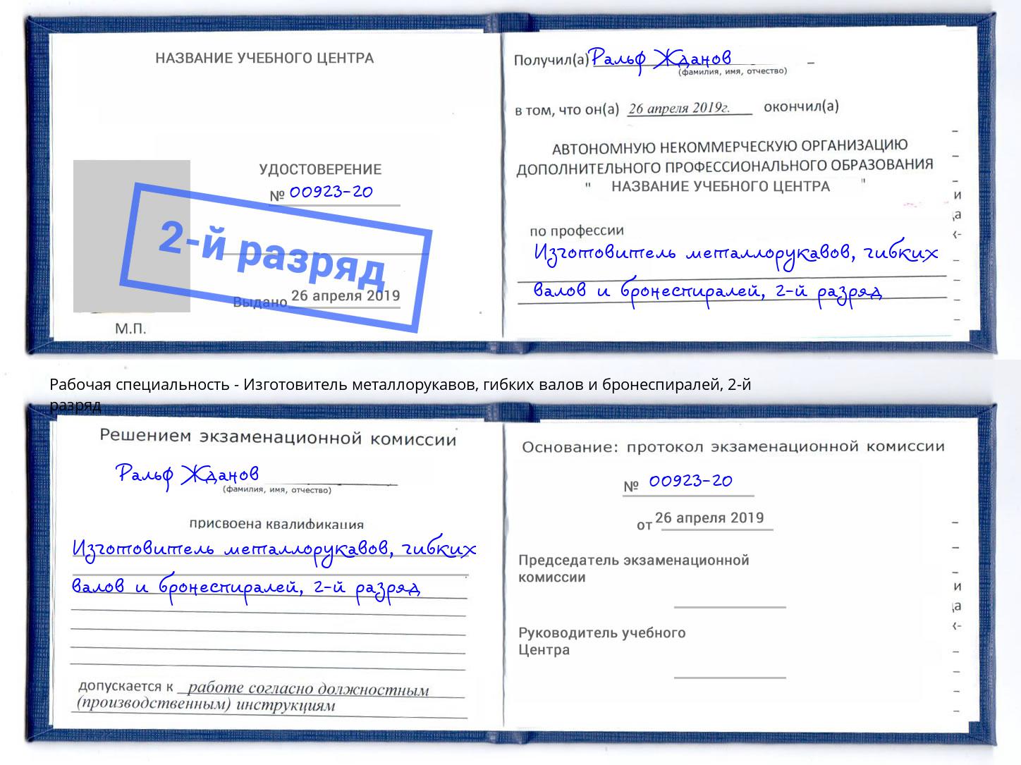 корочка 2-й разряд Изготовитель металлорукавов, гибких валов и бронеспиралей Санкт-Петербург